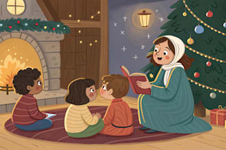 christmas children book illustration, bible illustration story illustration