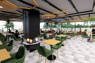 rebuild 3d restaurant, lounge interior, cafeteria, coffee shop, dinning space