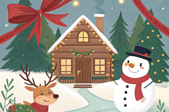 create a beautiful illustrated christmas card