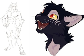 make furry art commissions, custom fursona, anthro character art, and ref sheet