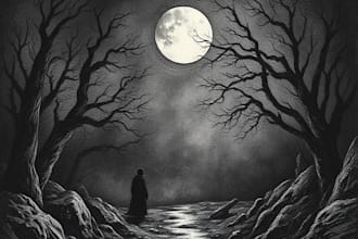 draw dark art illustration with engraving style