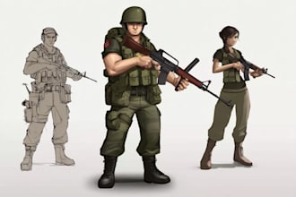draw 2d game art military character design