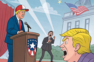 draw custom political cartoon or editorial illustration with bold satire