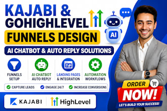 setup kajabi gohighlevel ai chatbot funnels landing page and auto reply bot