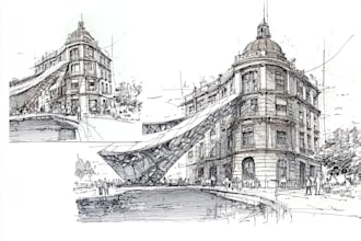 hand draw architecture and urban design sketches
