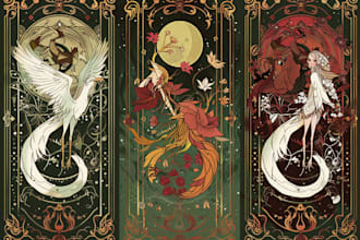 do tarot card in art nouveau neo traditional style