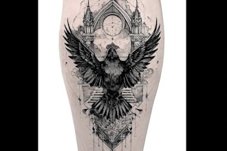 professional tattoo design black and white or color