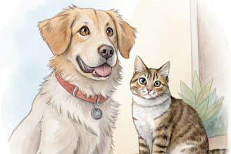 paint dog, cats, whatever pet portrait with watercolor