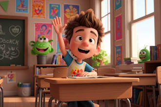 create 3d pixar style cartoon character, avatar, , or ai art