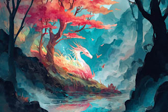 make a custom fantasy creature illustrations and background