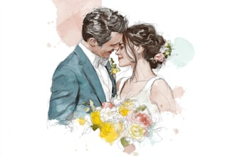 draw couple and wedding portrait illustration