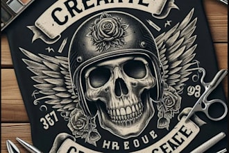 create vintage skull biker helmet logo