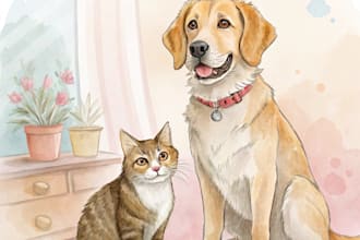 paint dog, cats, whatever pet portrait with watercolor