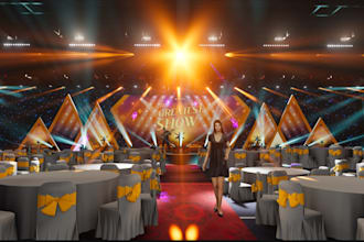 design 3d conference event stage,studio interior, concert venue,2d layout render