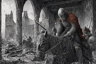 black and white illustrations inspired by medieval art