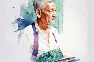 make old man watercolor portraits for you