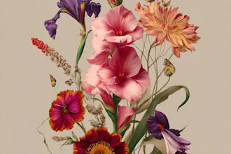 create botanical illustration of flower logo illustration