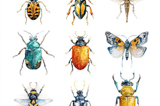 paint watercolor scientific illustrations of insect animal