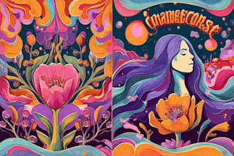 design modern retro psychedelic art nouveau illustration