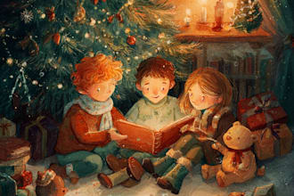 christmas book illustration, children story book illustration, christmas