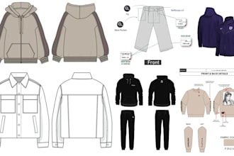 do 3d tech pack for clothing mockup apparel garments, streetwear hoodie design