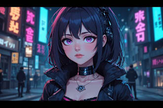 illustrate you as a cyberpunk style character