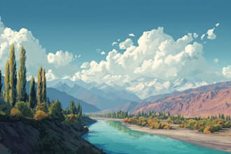 draw a flat vector landscape illustration