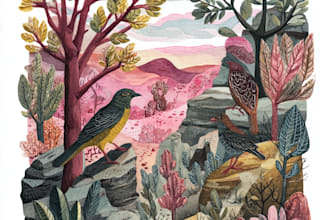 paint a watercolor and gouache landscape illustration