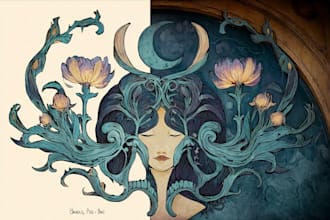 design art nouveau neo traditional vintage portrait