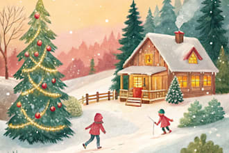 create christmas illustration on watercolor