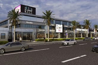 retouch luxury shopping mall exhibition,parking lot design,retail complex render
