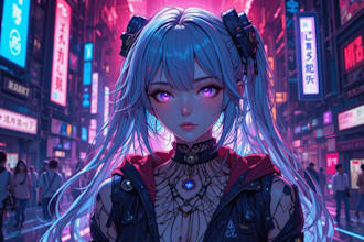 design cyberpunk and fantasy character splash art