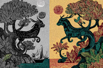 create unique linocut style illustrations with bold textures