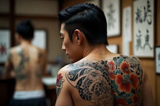 draw a super artistic tattoo designs in japanese style