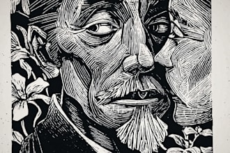 create a stunning hand carved linocut style illustration