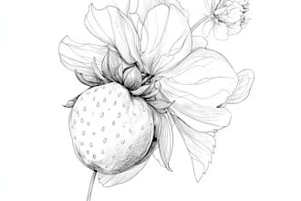 draw floral object, fruit, plant line art illustration