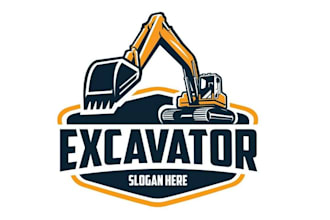 design construction, excavation, tractor, dump truck logo