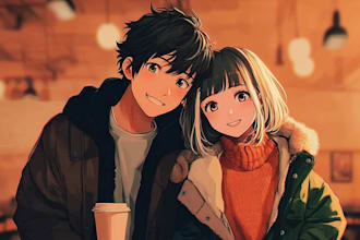 do a anime couple character art anime style