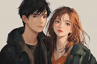 design a romantic couple in anime style