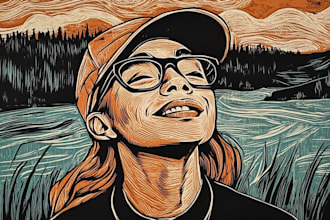 create a portrait print linocut style digital art