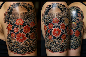 make a super artistic tattoo designs in japanese style