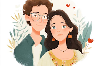 paint a romantic couple portrait in watercolor style