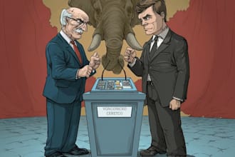 draw a powerful and witty political cartoon in my unique art