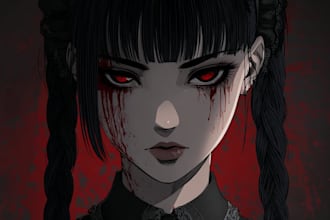 draw dark art, horror, gothic, or gore in anime style