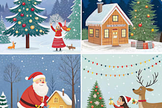 draw christmas illustrations and cards for you