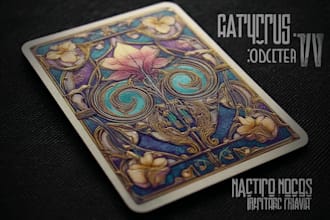 draw art nouveau illustration,board game,tcg card game, tarot cards,vintage art