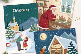 draw christmas illustrations and cards for you