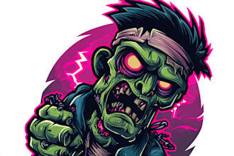 draw horror cartoon tshirt design in retro vintage style