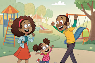 create an epic family or group cartoon illustration