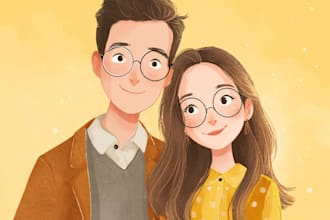draw cute couple and portrait illustration